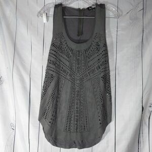 Sam Edelman Women Grey Faux Suede Laser Cut Out Hi-Low Tank Top Sz XS